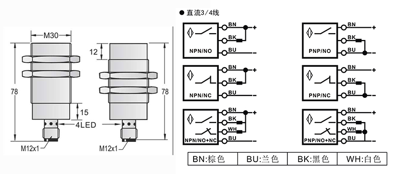 M30-M12-79mm圆柱标准型接近开关接头式