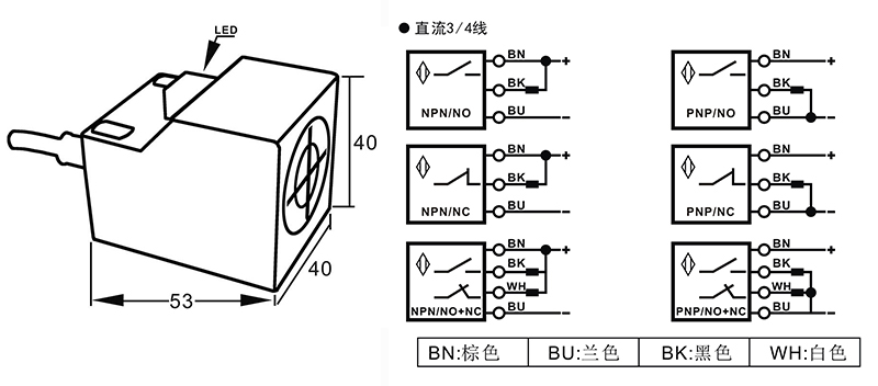 Q40黄色方形电感式接近开关